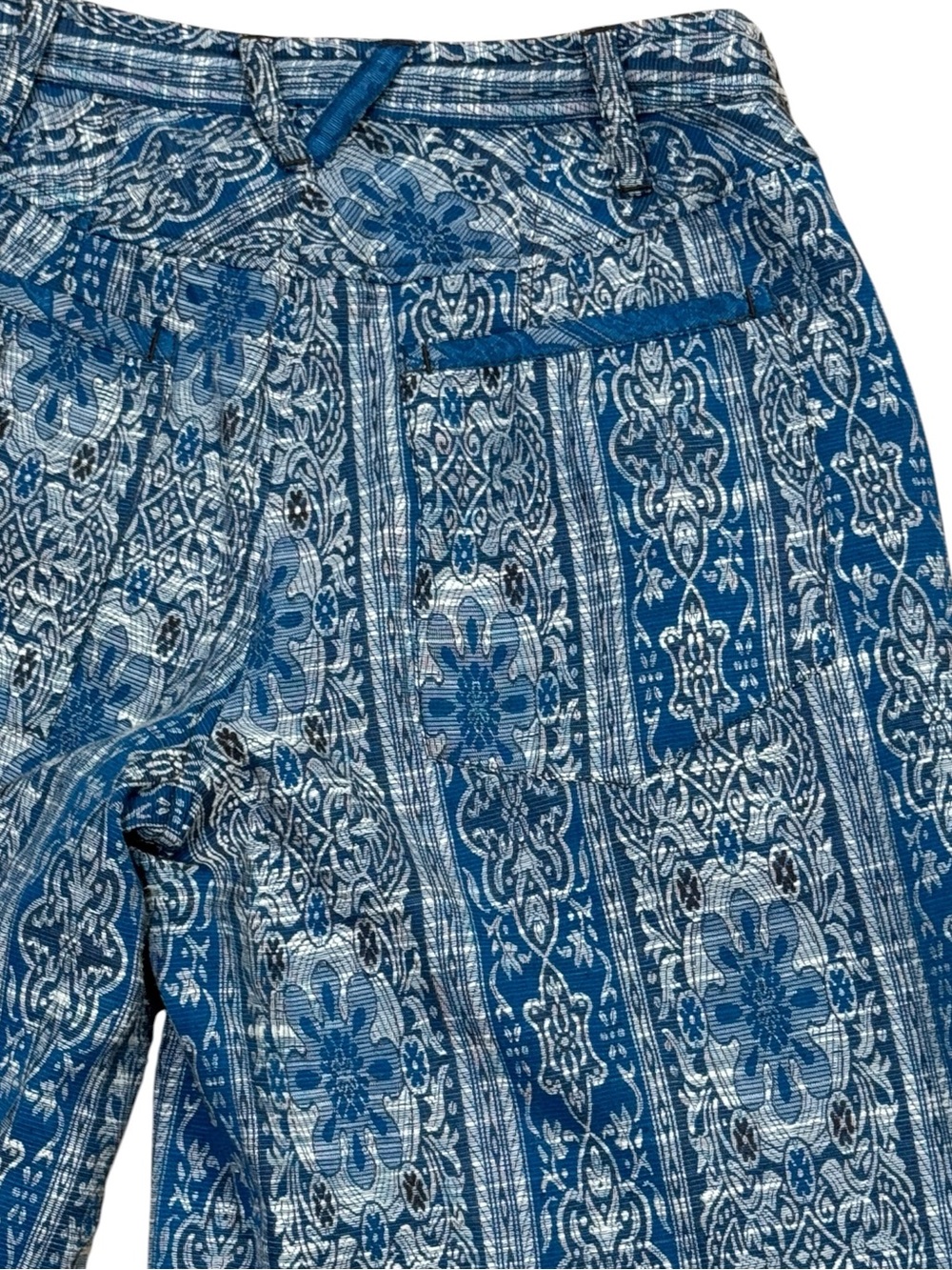 Free People Sz 6 Pants Dahlia Wide-Leg Blue jacquard Boho Hippie Retro Mod Fall - Picture 11 of 11